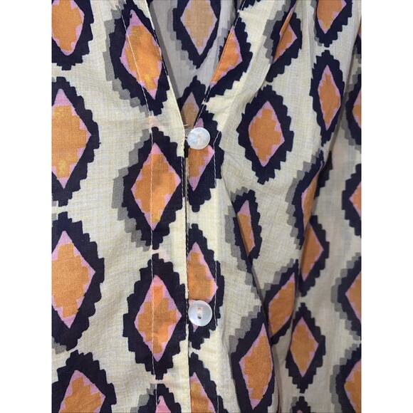 NIC+ZOE Falling Diamonds button-up top Orange Multi Medium - Picture 2 of 6